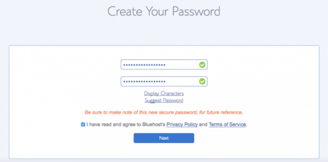 输入您的bluehost虚拟主机帐户的密码
