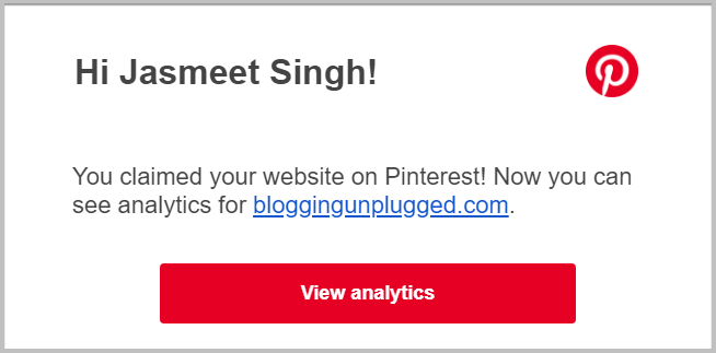 Pinterest网站验证确认邮件