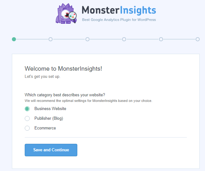 在MonsterInsights中为您的网站选择一个类别