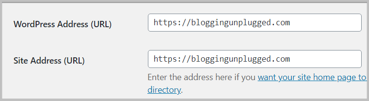 一般设置中的WordPress地址URL