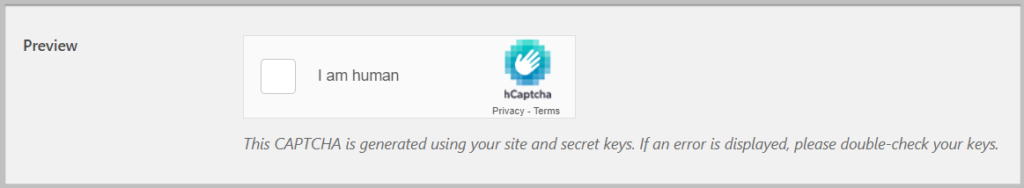 在WPForms设置中预览hCaptcha