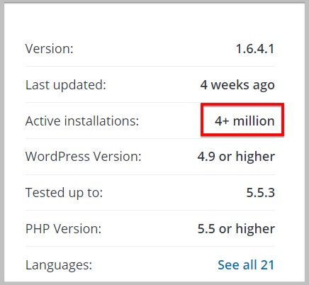 WPForms在WordPress.org上的活跃安装