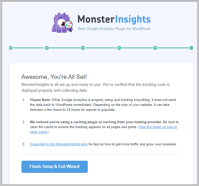 MonsterInsights设置完成消息