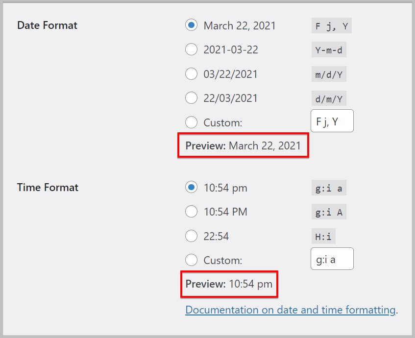 在WordPress中更改日期和时间格式