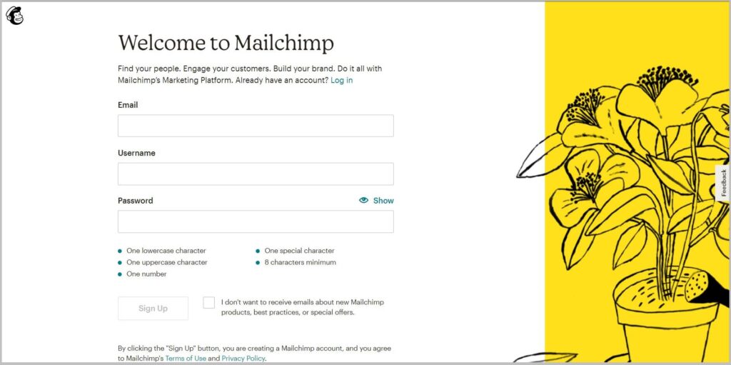 在Mailchimp上创建一个帐户