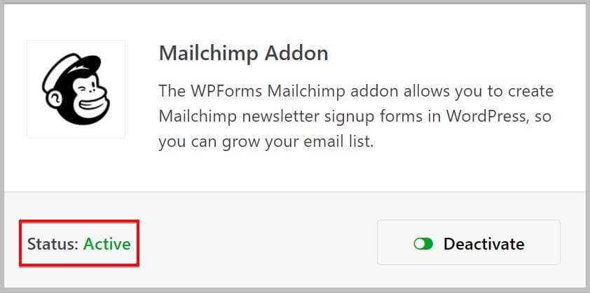 WPForms中活跃的Mailchimp插件