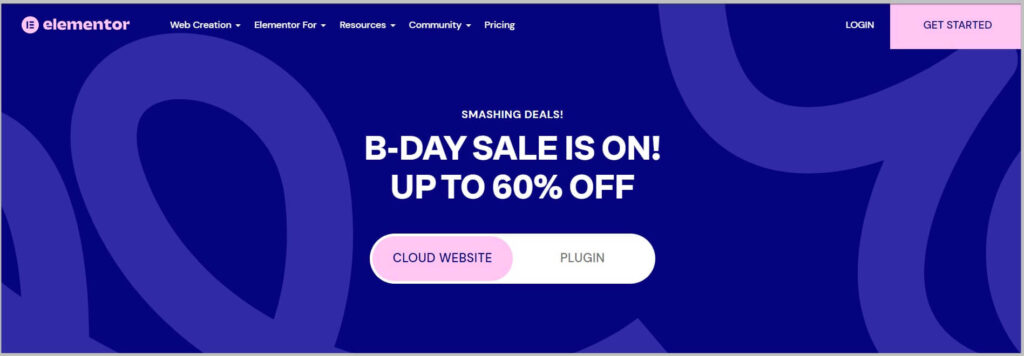 Elementor云网站定价页面上的生日销售