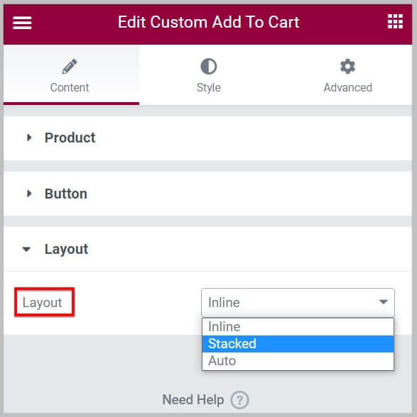 Elementor Pro 3.6自定义添加到购物车小部件中的布局选项