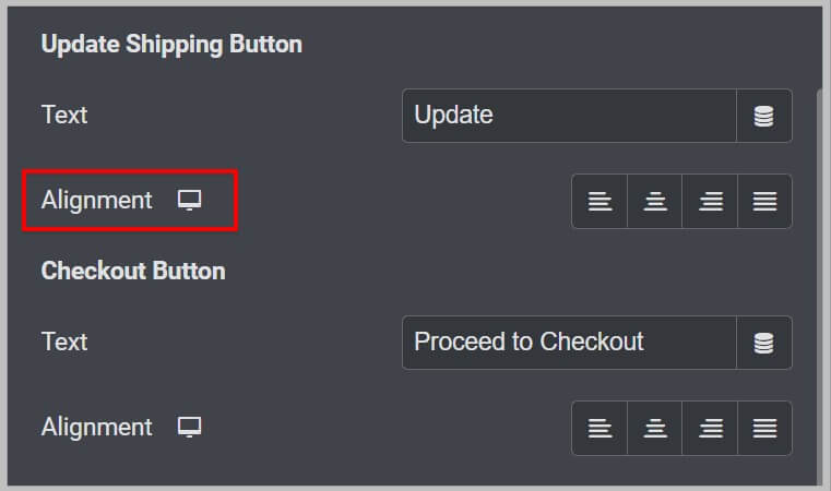 在Elementor Pro 3.7中的购物车小部件中更新运输按钮的对齐选项