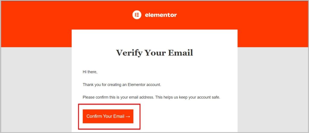 验证您的电子邮件，在Elementor上创建一个免费帐户
