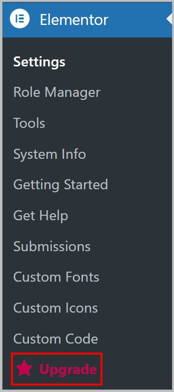 元素或升级选项在WordPress仪表板侧栏