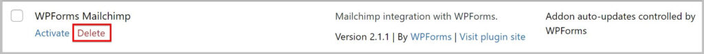 删除WPForms MailChimp插件