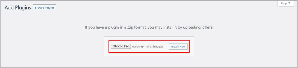 上传并安装WPForms MailChimp插件