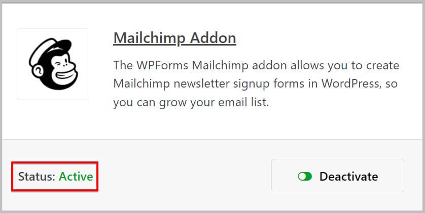 WPForms MailChimp插件成功安装