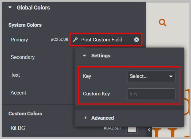 在Elementor 3.8中添加全局颜色中的动态标签