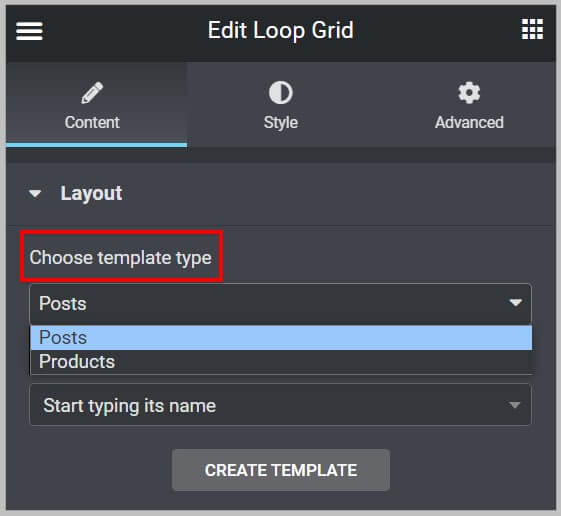 Choose template type drop down in Elementor Pro 3.9 update