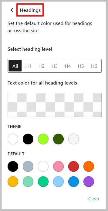 WordPress 6.1中标题的所有全局颜色选项