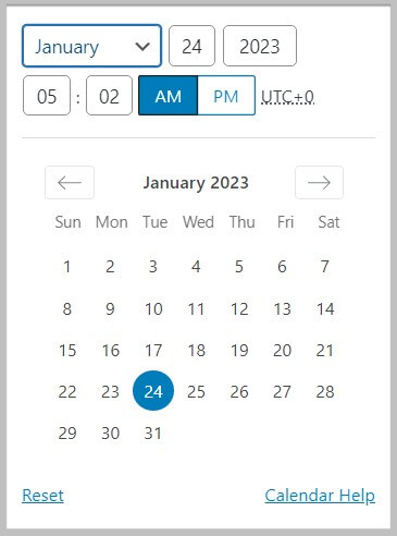 在WordPress 6.1之前，发布面板中的日期和时间选择器