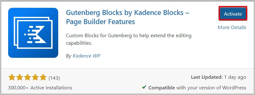 安装并激活Kadence块来使用新的Kadence设计库