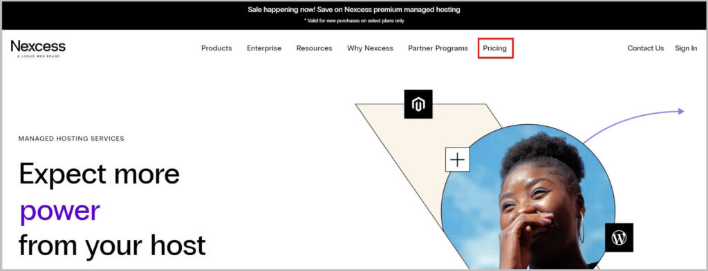 Nexcess homepage during discount