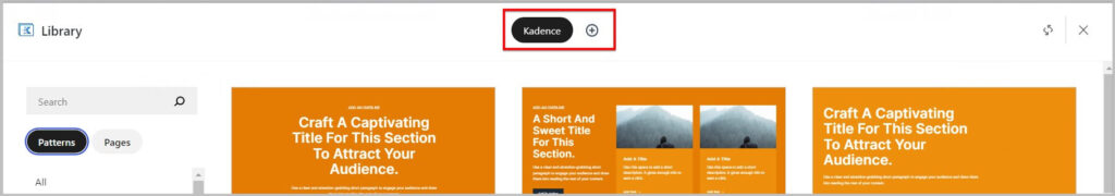 在Kadence设计库中缺少Sections选项卡